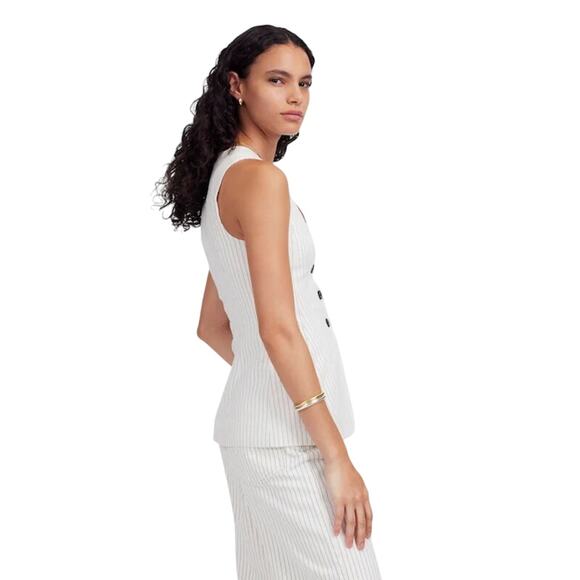 J.Crew Cutaway Pinstripe Linen Blend Vest Ivory Black NWT Size 6 - Picture 3 of 9